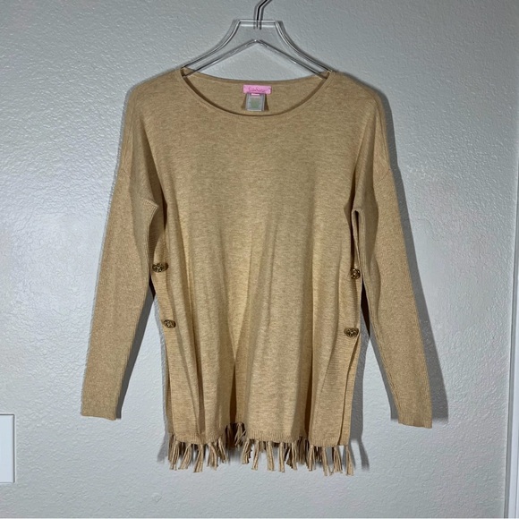 Lilly Pulitzer Ramona Fringe Open Side Sweater Camel Tan Size XS - Picture 2 of 10